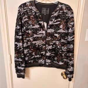 Sanctuary Sequin Bomber Jacket - Black, White, Brown